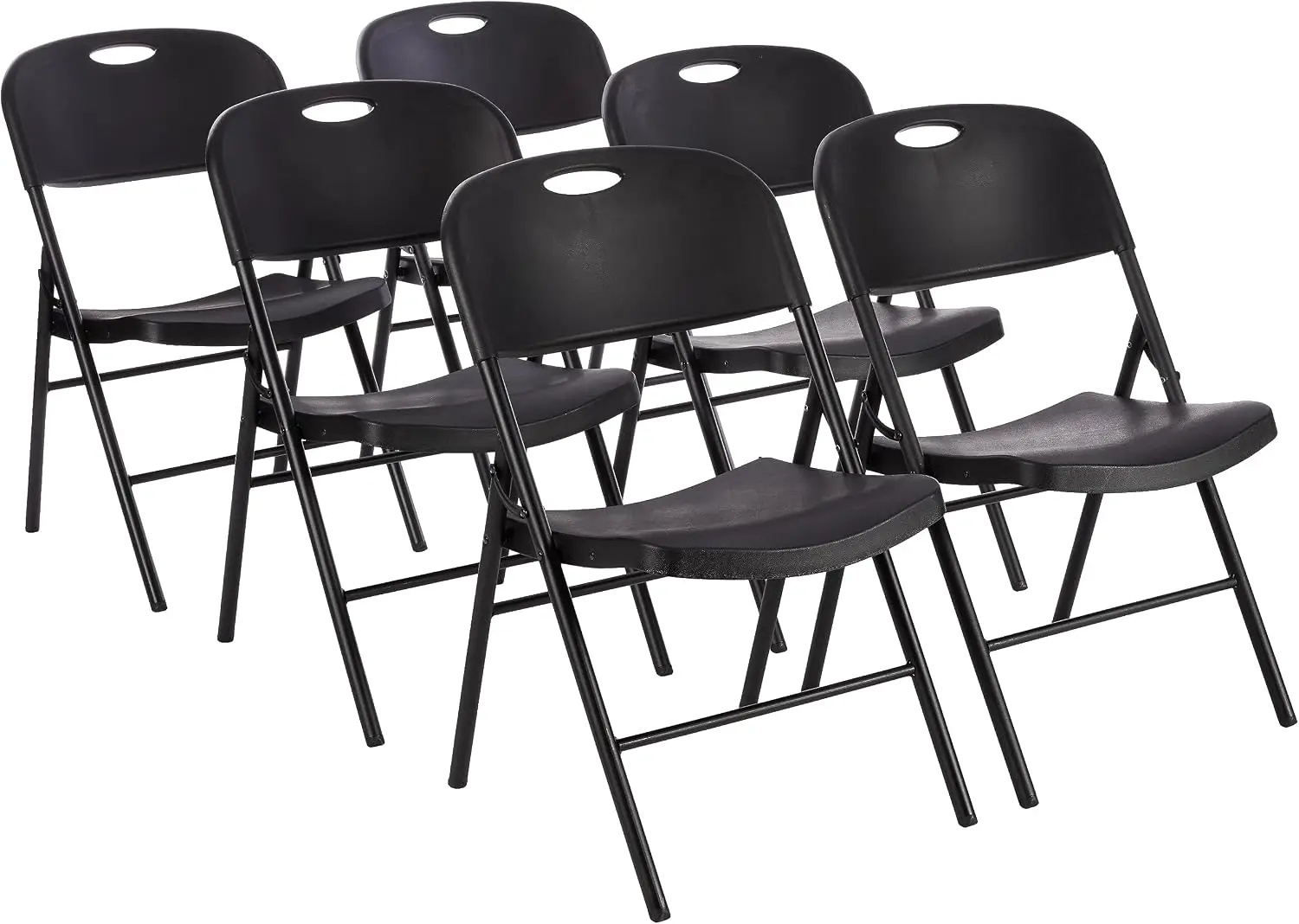 Foldable Portable Plastic Chair, 350-Pound Capacity, Supportive Seating for Events, Space-Saving, Black, 6-Pack