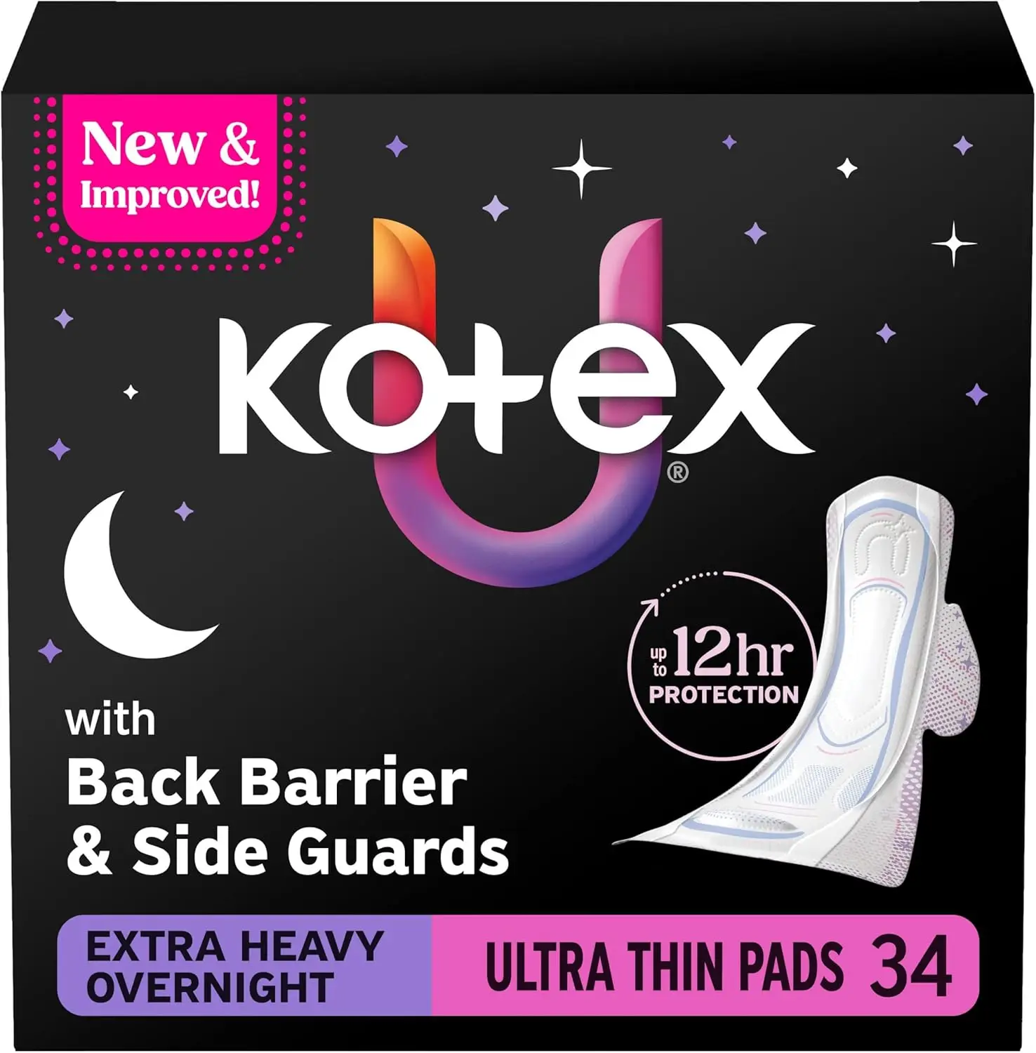 

Ultra Thin Overnight Pads with Wings, Extra Heavy Absorbency, 34 Count (Packaging May Vary)