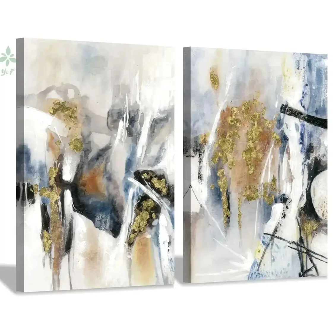 Abstract Canvas Wall Art Picture White Brown Painting Artwork For Bedroom