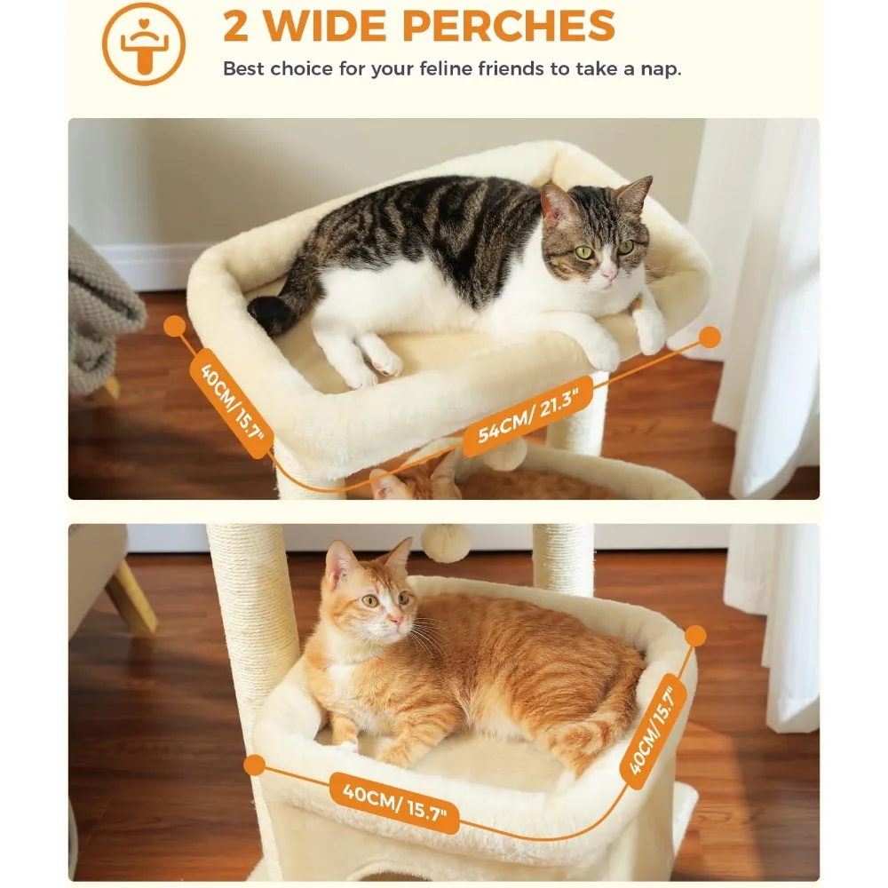 Sisal Scratching Posts and Large Cat Tower with Extra-Large Perch for Indoor Feline Enthusiasts