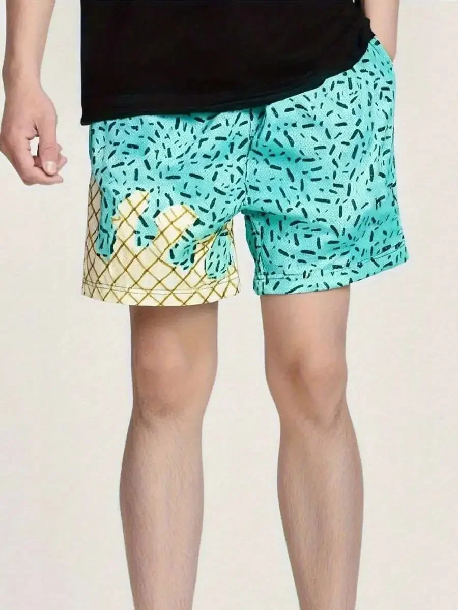 

Unisex Ice Cream Print Mesh Shorts Casual Sport Gym Basketball Shorts