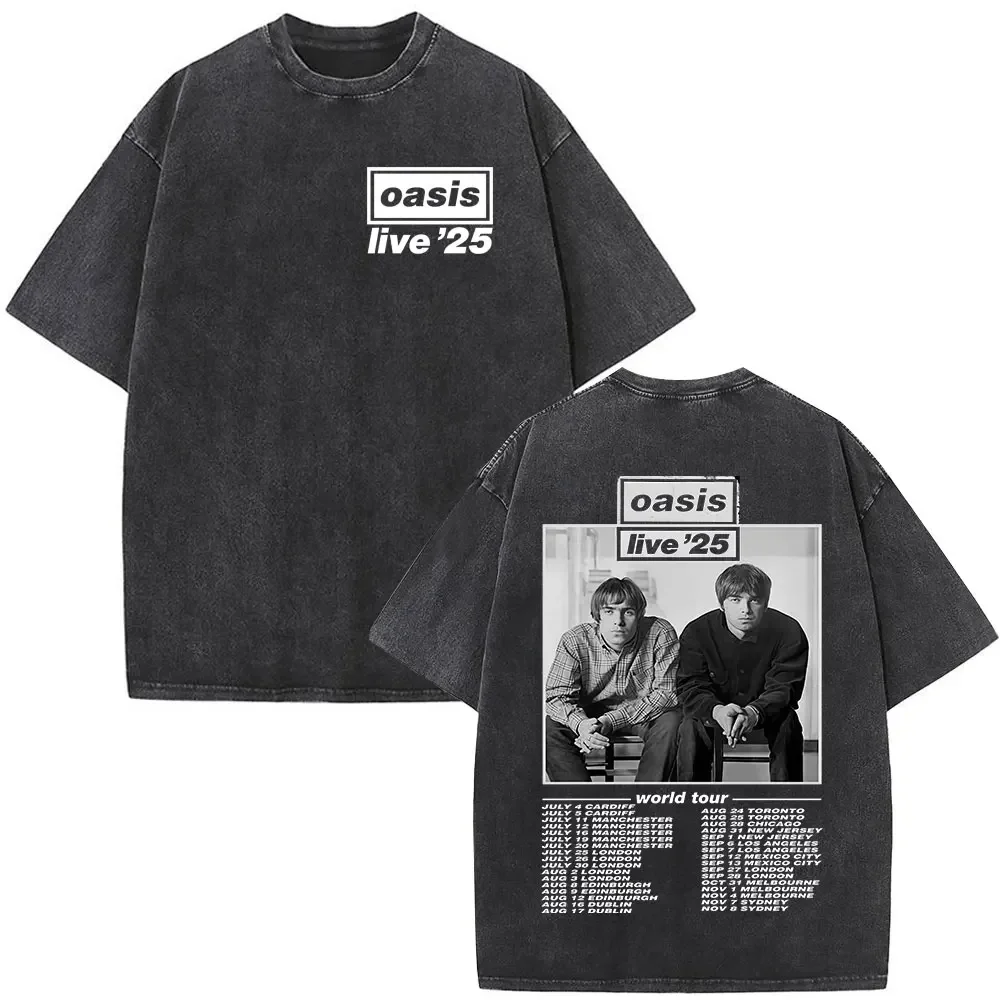 Customization Shirt Rock Band O-Oasis Live 25 Tour Vintage Washed T-Shirts Men Women Casual Cotton Short Sleeve T Shirt Fashion