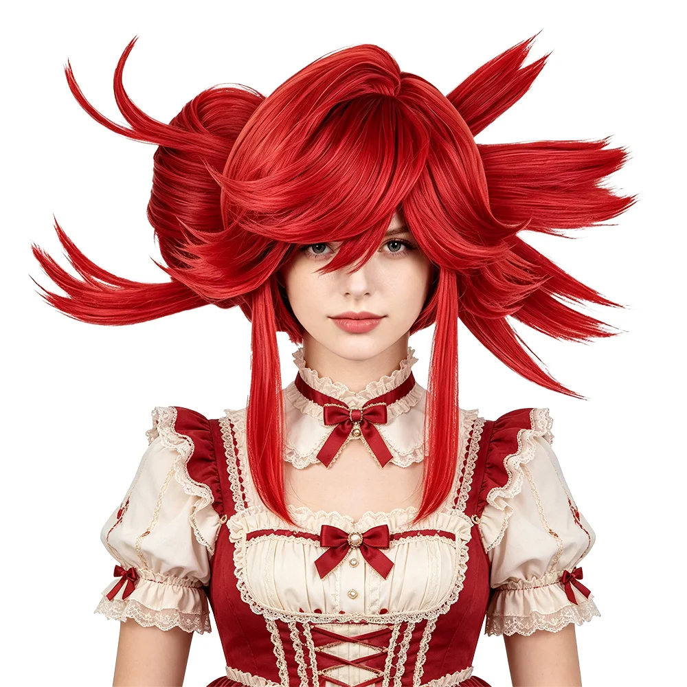 Riyou Rippa Cosplay Wig Red Anti-Gravity Bow Detachable Alligator Clip Heat Resistant Synthetic Anime Wig Halloween Party Daily