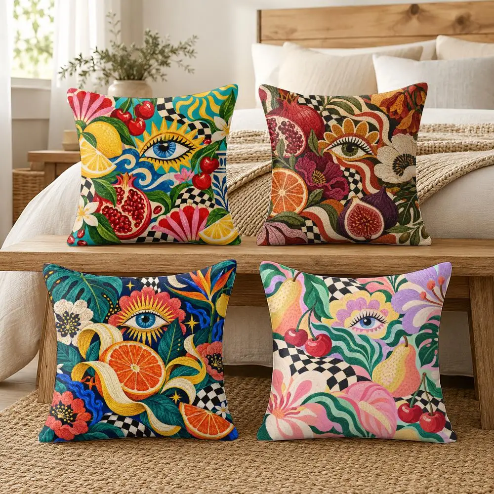Surreal Fruit Maximalist Pop Art Cushion Cover Soft Short Plush Pillow Cases Hidden Zipper Cutecore Sofa Bedroom Home Decor Gift