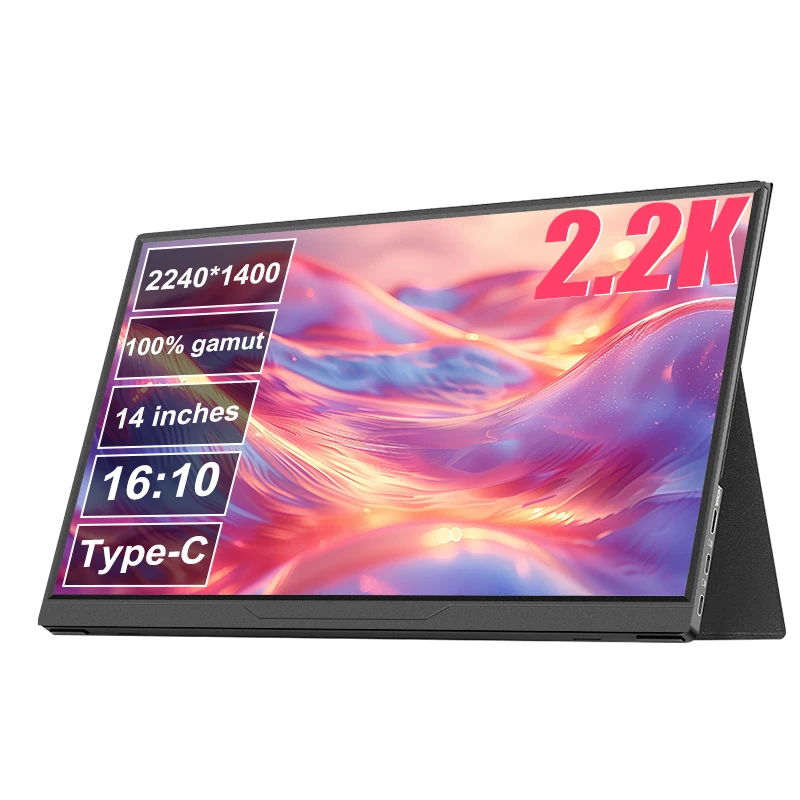 

14-дюймовый портативный монитор 100%sRGB 2,2K 1400P FHD HDMI Type-C Дорожный монитор Внешний второй компьютерный дисплей для ПК Mac Phone/PS