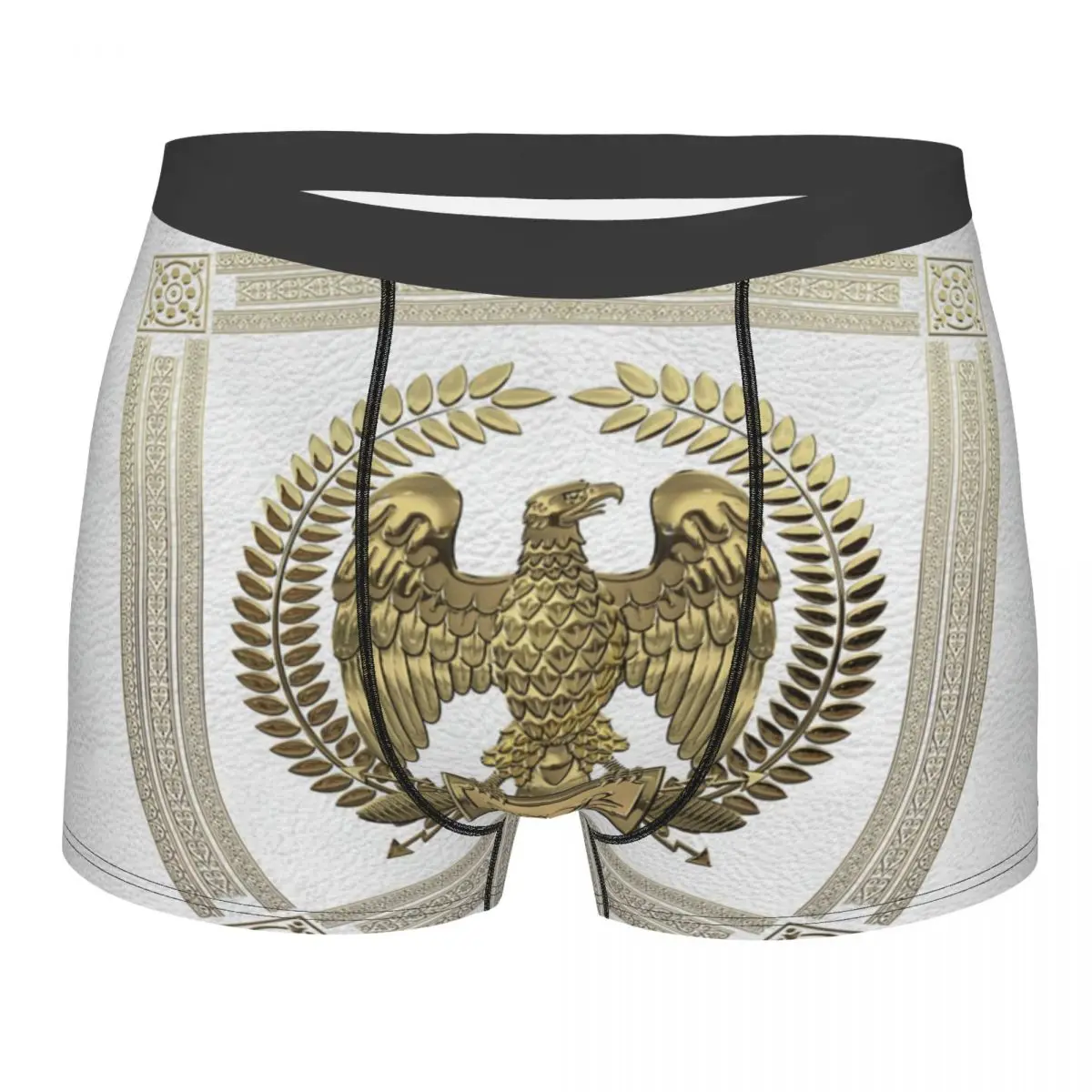 Custom SPQR Underwear Men Stretch Gold Imperial Eagle Over White Leather Boxer Briefs Shorts Panties Soft Underpants For Homme