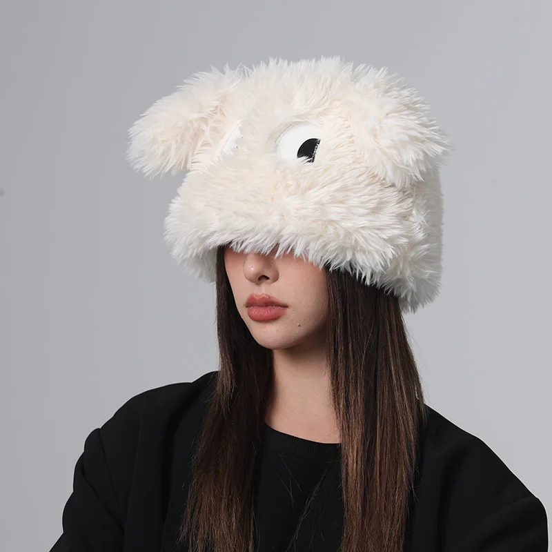 Cute funny dog hat female autumn winter furry hat big eyes cute ear protection hats for women beanies men beanie bonnet gorras