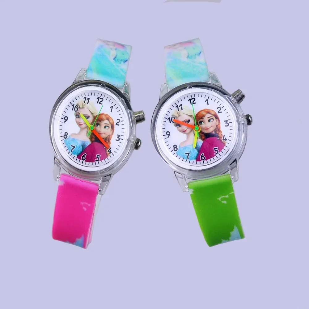 Disney Frozen Elsa Flash Kids LED Cartoon Glowing Watch Boy Girl Children's Birthday Party Gifts Colorful Light Christmas Toys