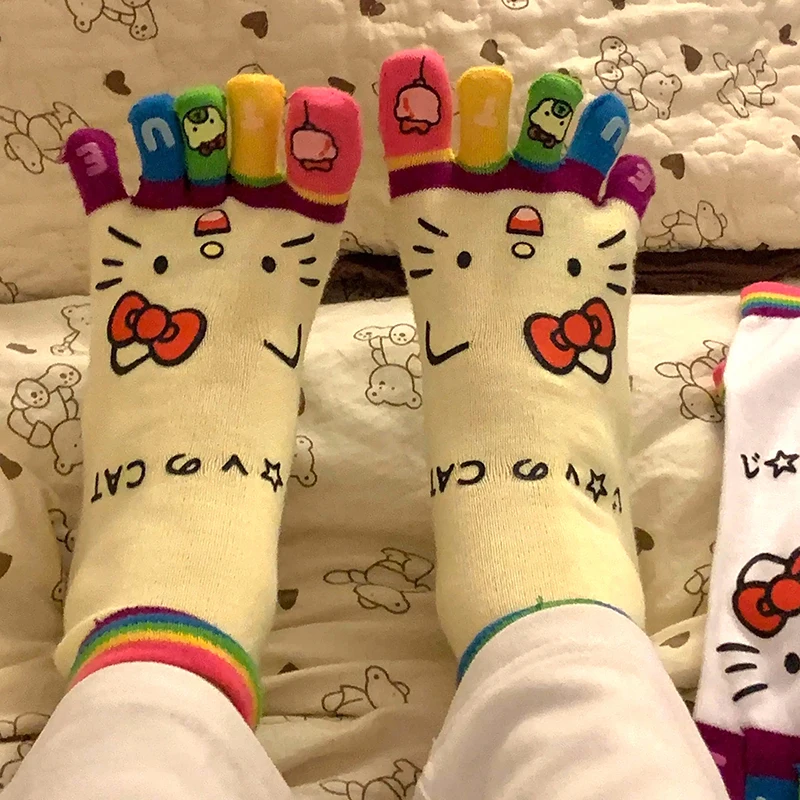 

Hello Kitty Socks Sanrio Anime Five Finger Socks Cute Cartoon Cotton Y2K Soft Comfortable Floor Sock Kawaii Home Socks Girl Gift