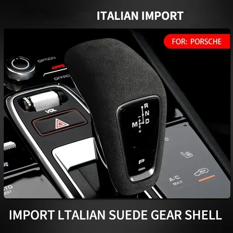 الكانتارا سيارة الداخلية والعتاد شيفتر المقبض غطاء نقل مقبض رافعة تحول الكسوة لبورشه كايين 2018-2023