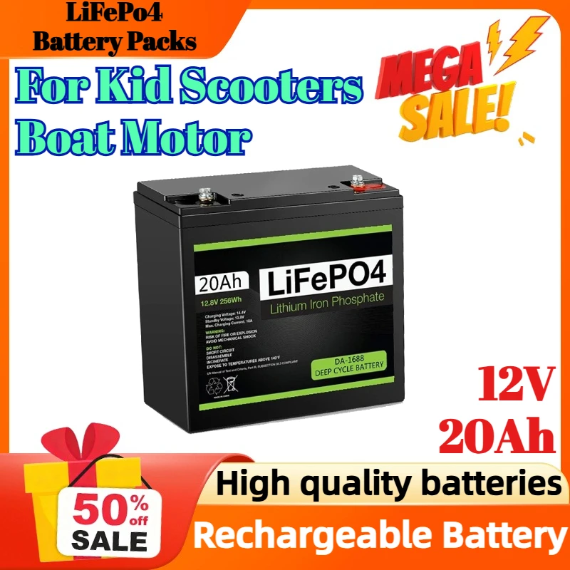 

12V 20Ah LiFePO4 Battery For Kid Scooters Boat Motor Lithium Iron Phosphate Rechargeable Battery