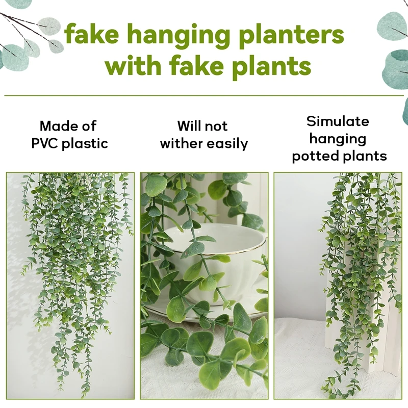 ●1 Pcs Artificial Hanging Plants Fake Potted Eucalyptus Hanging Plant for Wall Room Home Patio Indoor Outdoor Decor