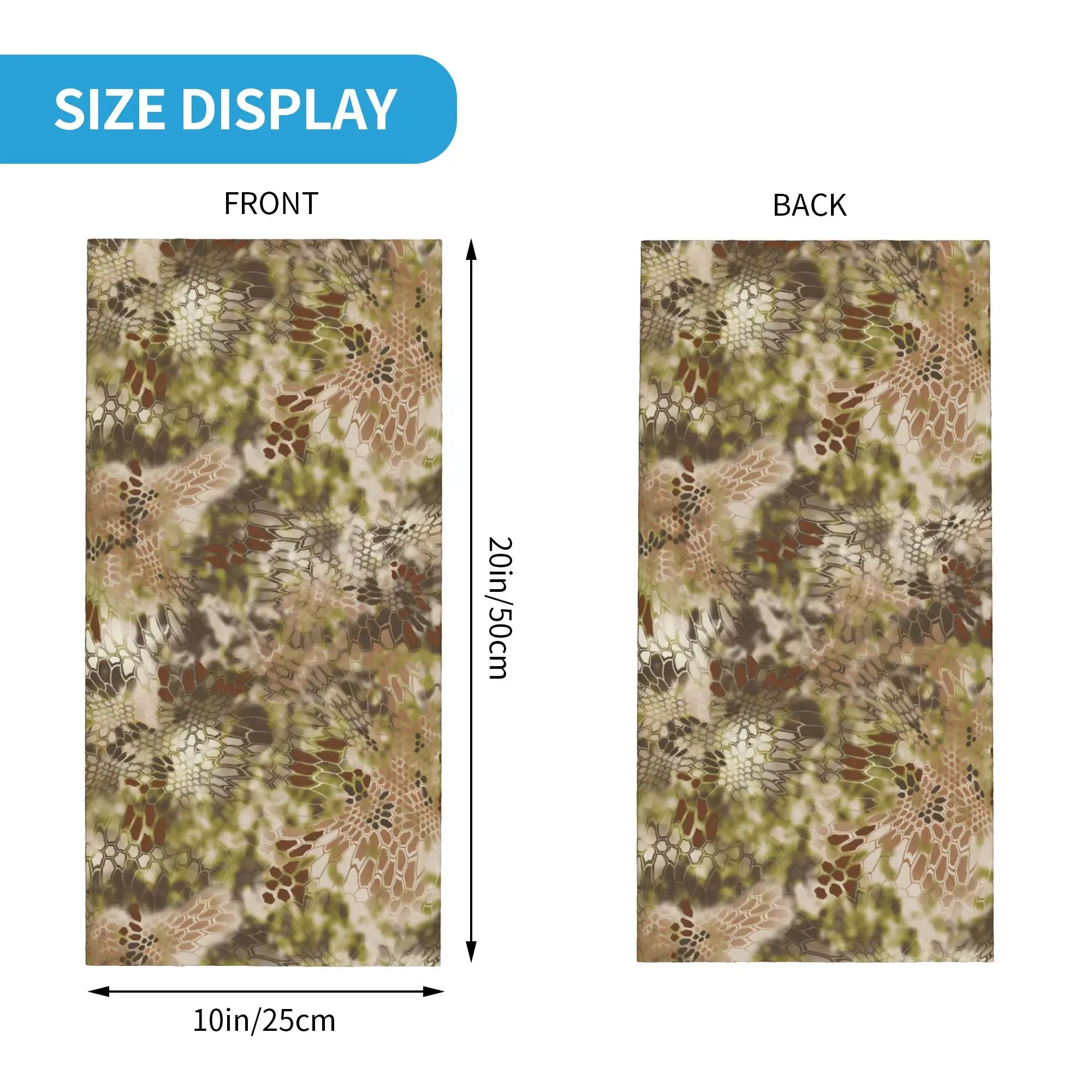 Custom Snake Patterned Green Camouflage  Bandana Winter Neck Warmer Windproof Wrap Face Scarf for Hiking Cloth Gaiter Headband