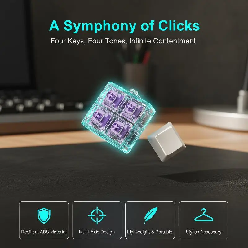 Glowing Crystal Keycap Keychain LED Keyboard Sensory Fidget Toy Portable Stress Relief Gadget for Holiday Gift Giving