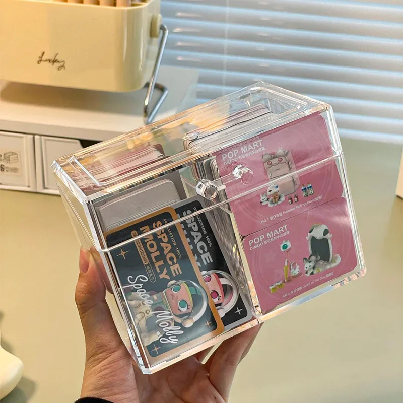 Kpop Photocard Storage Box Transparent Acrylic Photo Card Organizer Compartment Flip Box Card Case Protector Container Korean