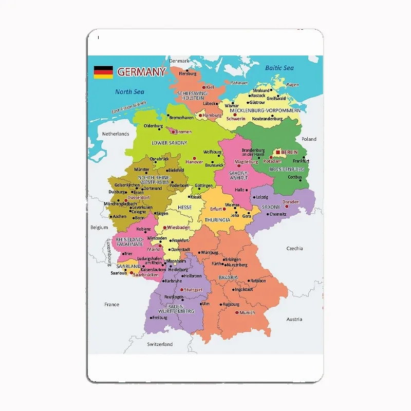 Administrative Map of Germany Metal Sign Mural Painting Cinema Living Room Cinema Funny Tin Poster Retro Home Tavern