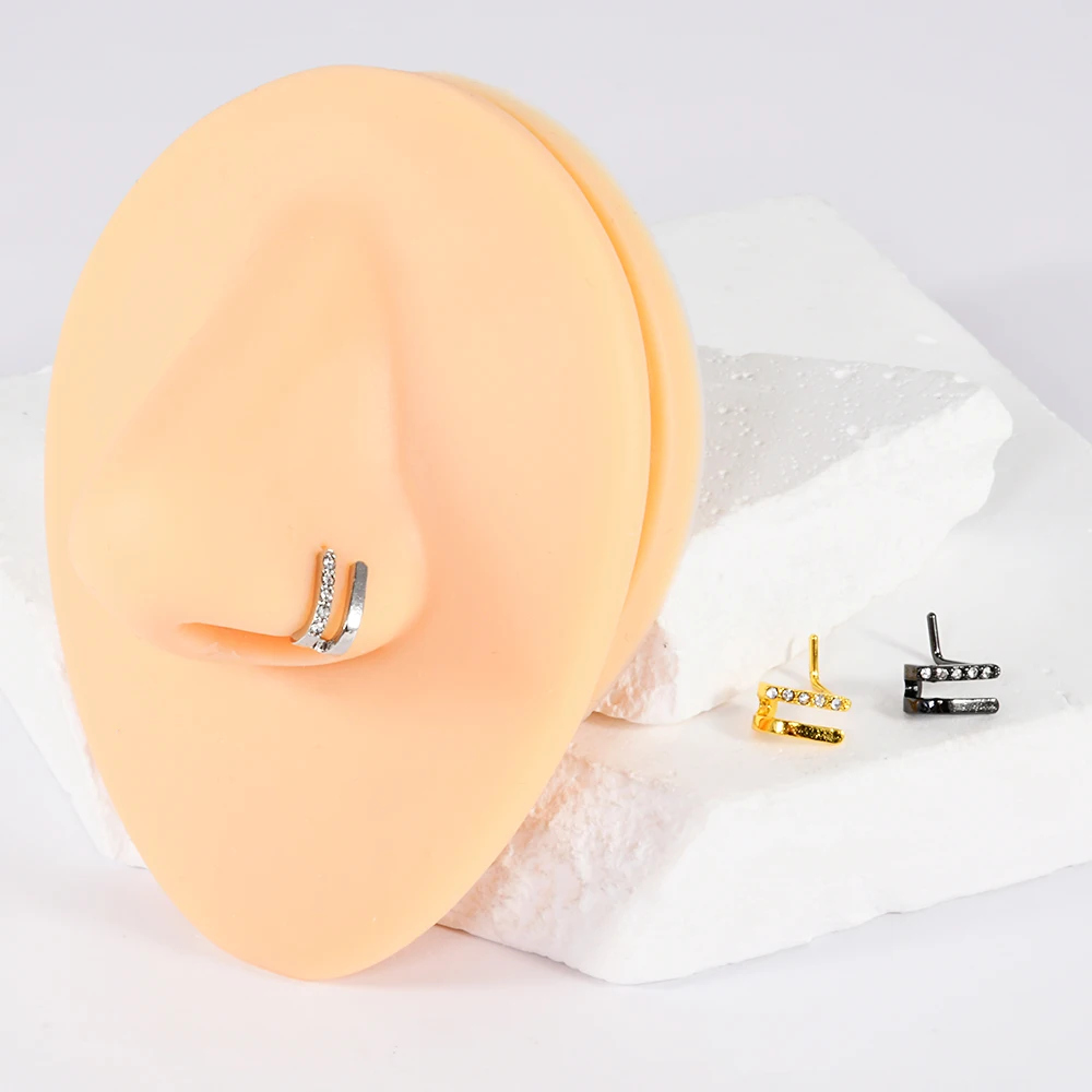 1/3PCS Stainless Steel Curve Shape Arch Zircon L Rod Zirconia Nose Studs Threadless Body Jewelry Piercing 20G For Women