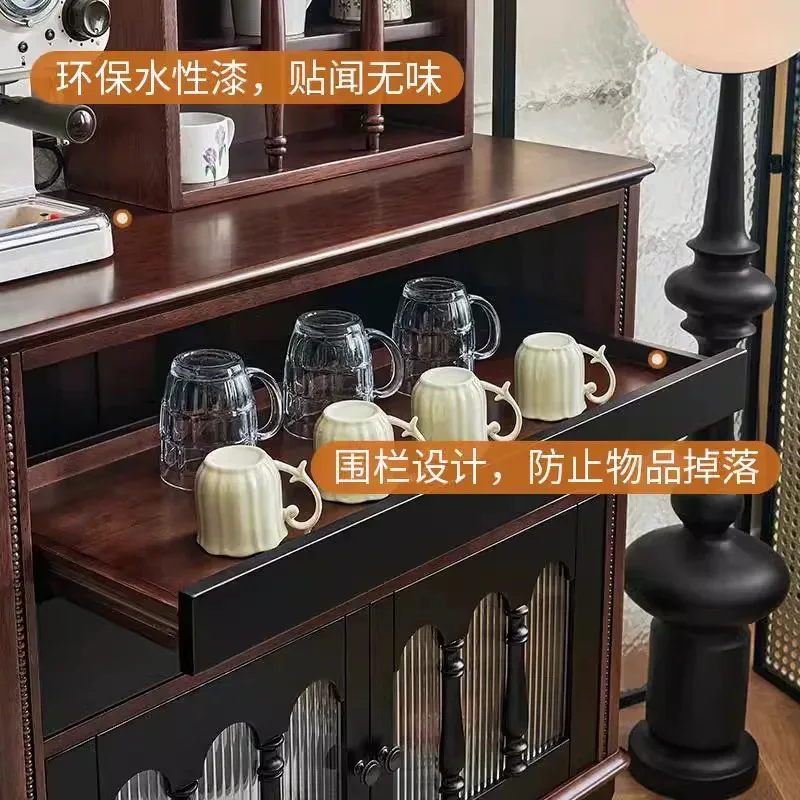 خزانة جانبية لتناول الطعام من الخشب الصلب الاسكندنافي في العصور الوسطى الأمريكية وغرفة المعيشة المطبخ المتكاملة وخزانة الشاي على الحائط للتخزين الفرنسي القديم #3