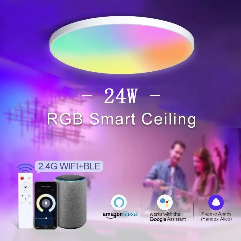 

24W Tuya Ceiling Light LED Light RGB IC Household Appliance APP Control Compatible With Google Assistant Small Degree Control