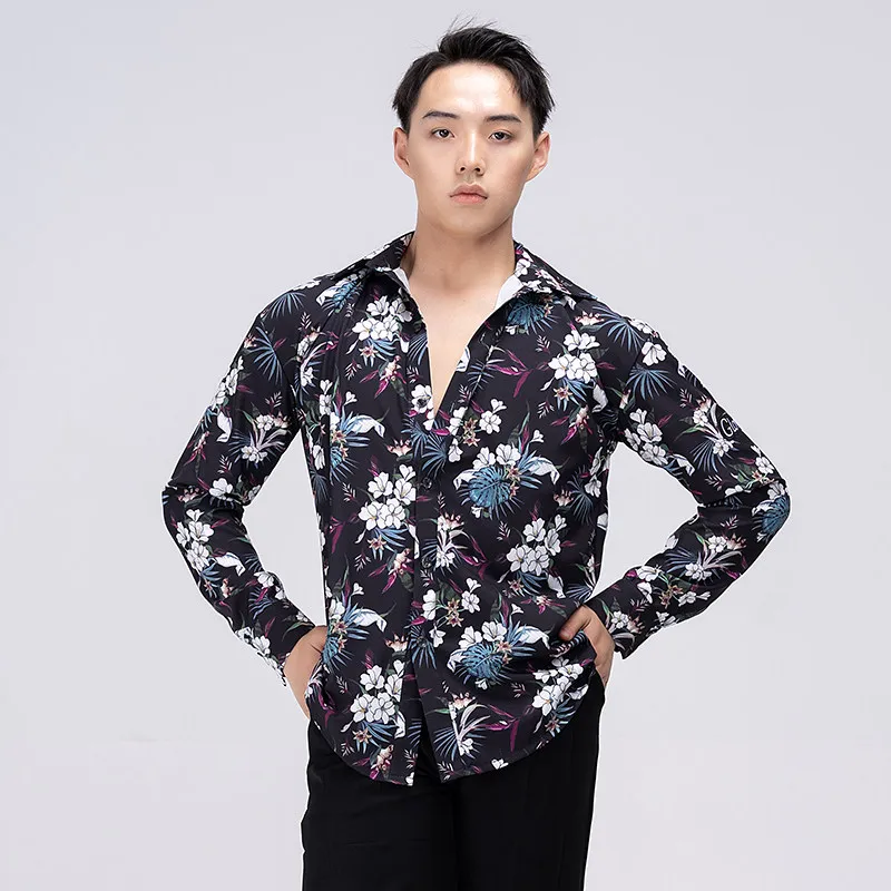 

Новые мужские костюмы для латиноамериканских танцев 2026 года: рубашки с длинным рукавом и принтом для взрослых, одежда для латиноамериканских и современных танцев XH4080