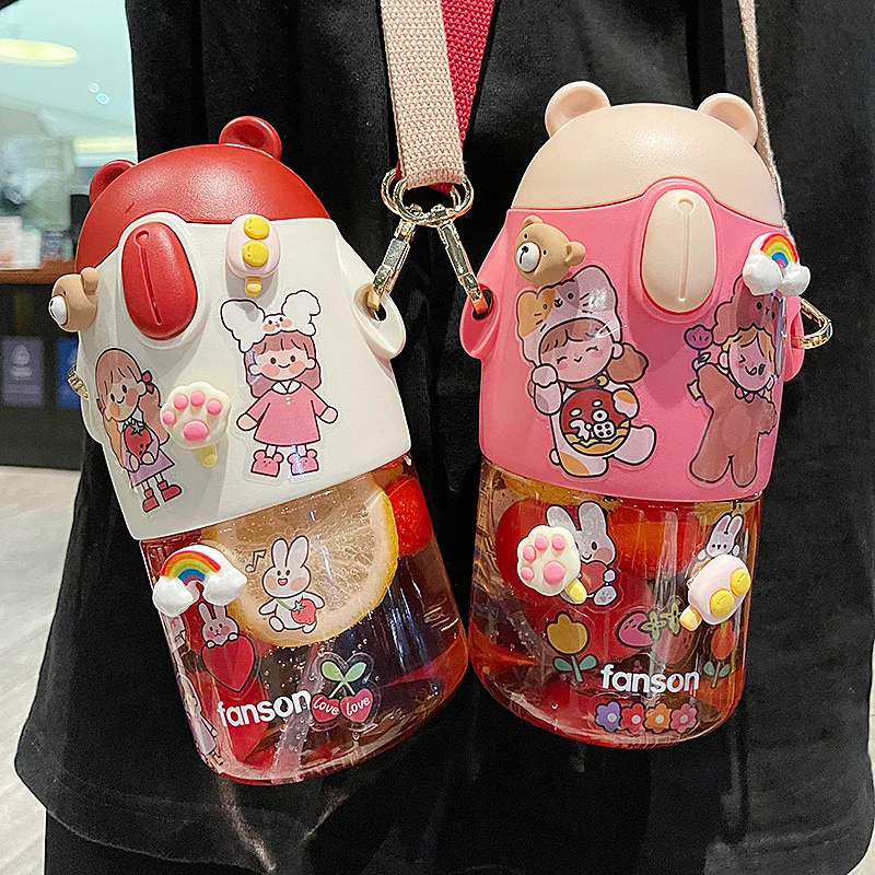 Maternity straw cup cute kindergarten children's water cup women's summer special portable cross-body strap big water bottle