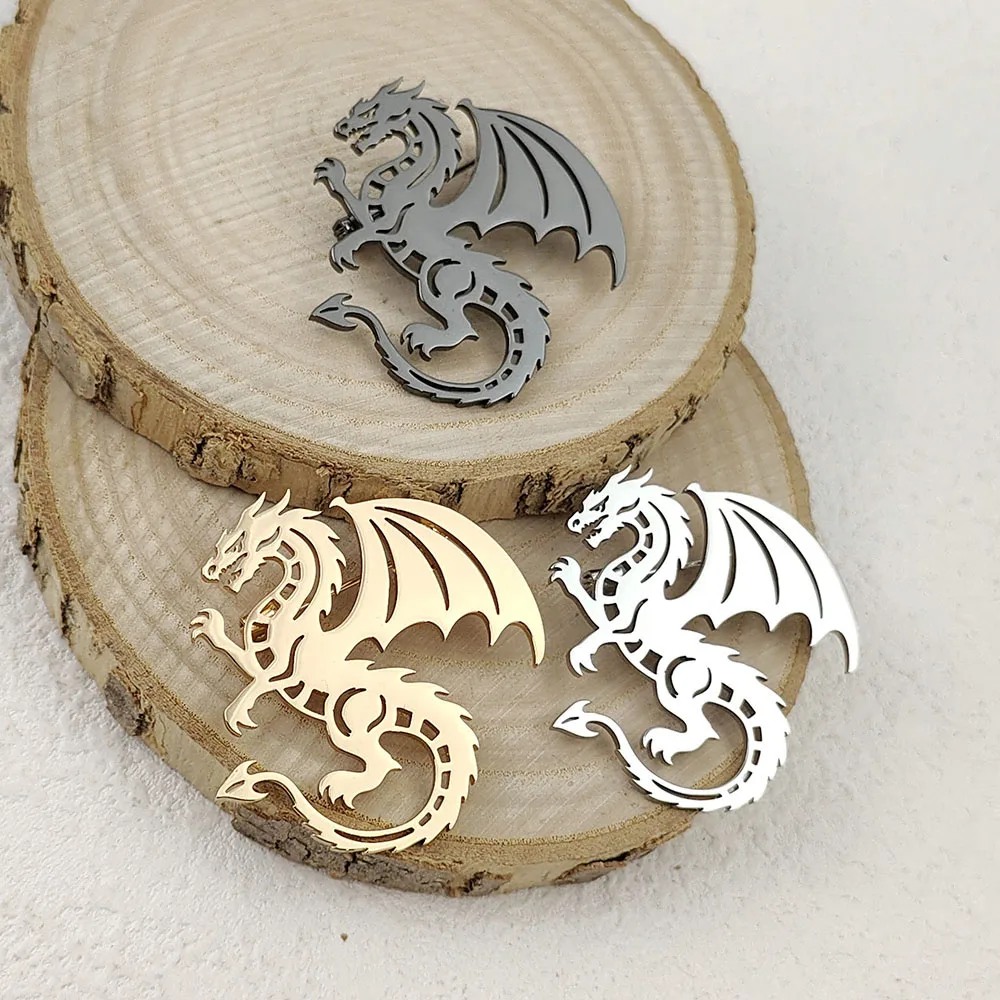 18K Gold‑Plated 316L Stainless Steel Fantasy Dragon Brooch Myth Creature Badge Chic Jacket Lapel Decor Accessory Pin