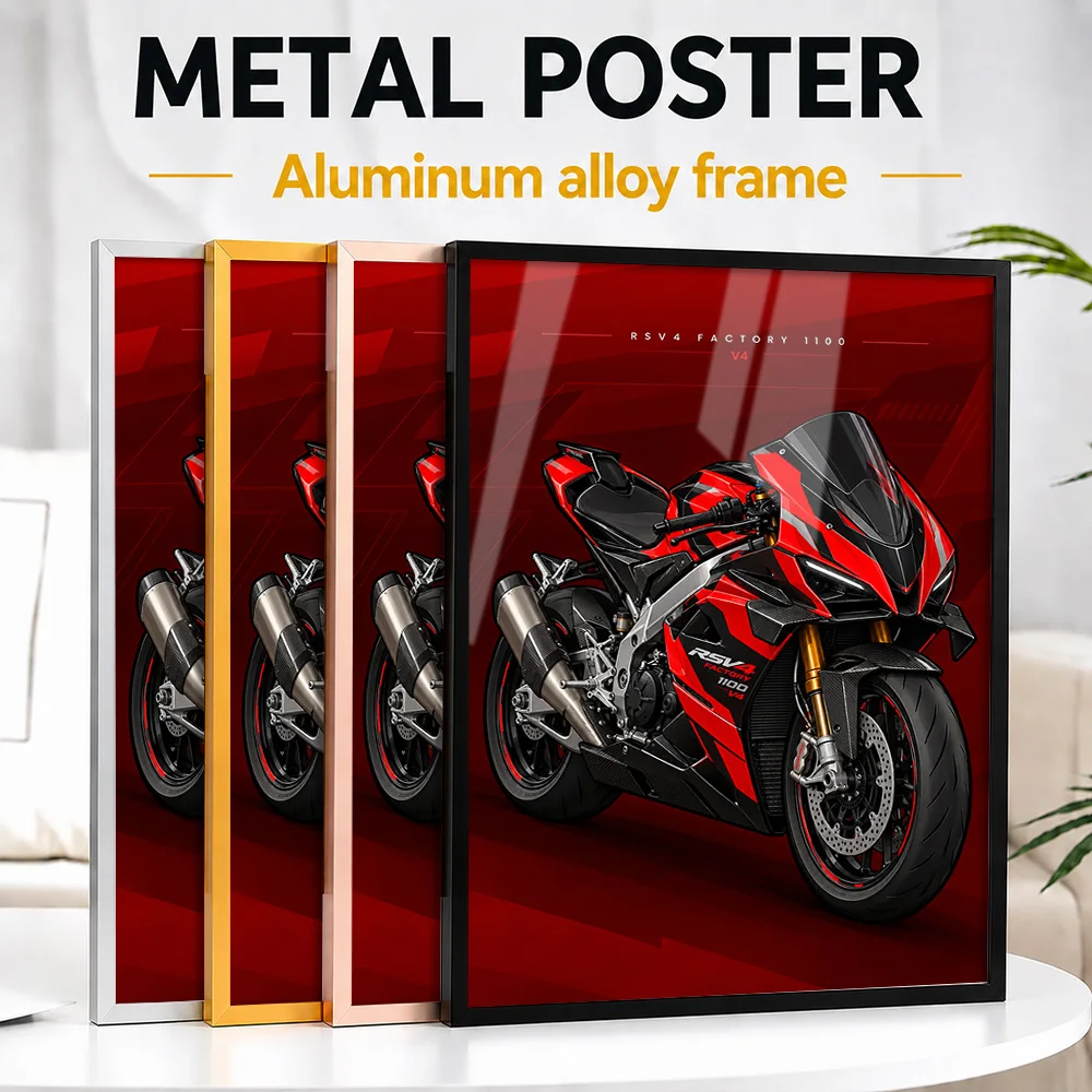 Italian RSV4 Factory 1100 Time Attack Red And Black Motorcycle Framed Metal Print Customized Machine Wall Art For Collector Den