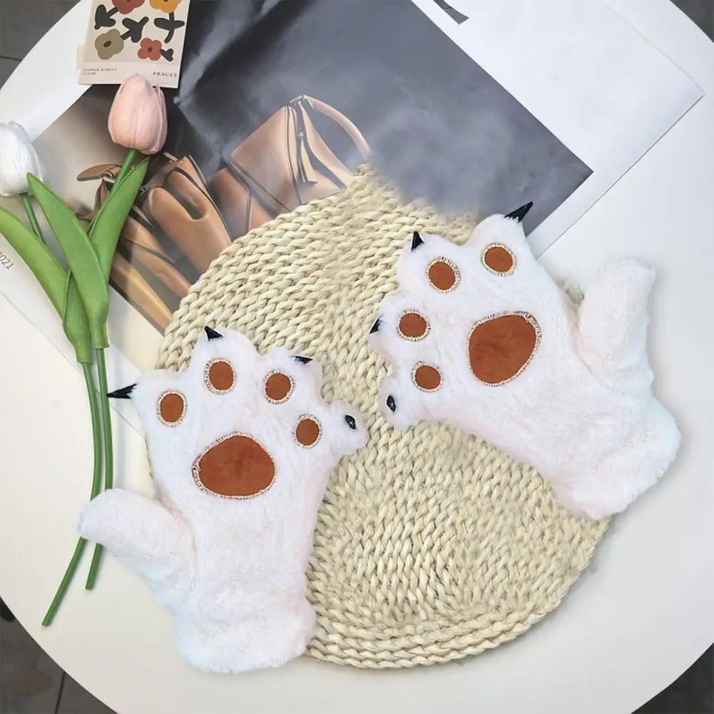 Wear-resistant Gloves Women Gloves Winter Embroidery Bear Paw Pattern Mittens Cozy Plush Gloves for Women Girls Cute Cartoon