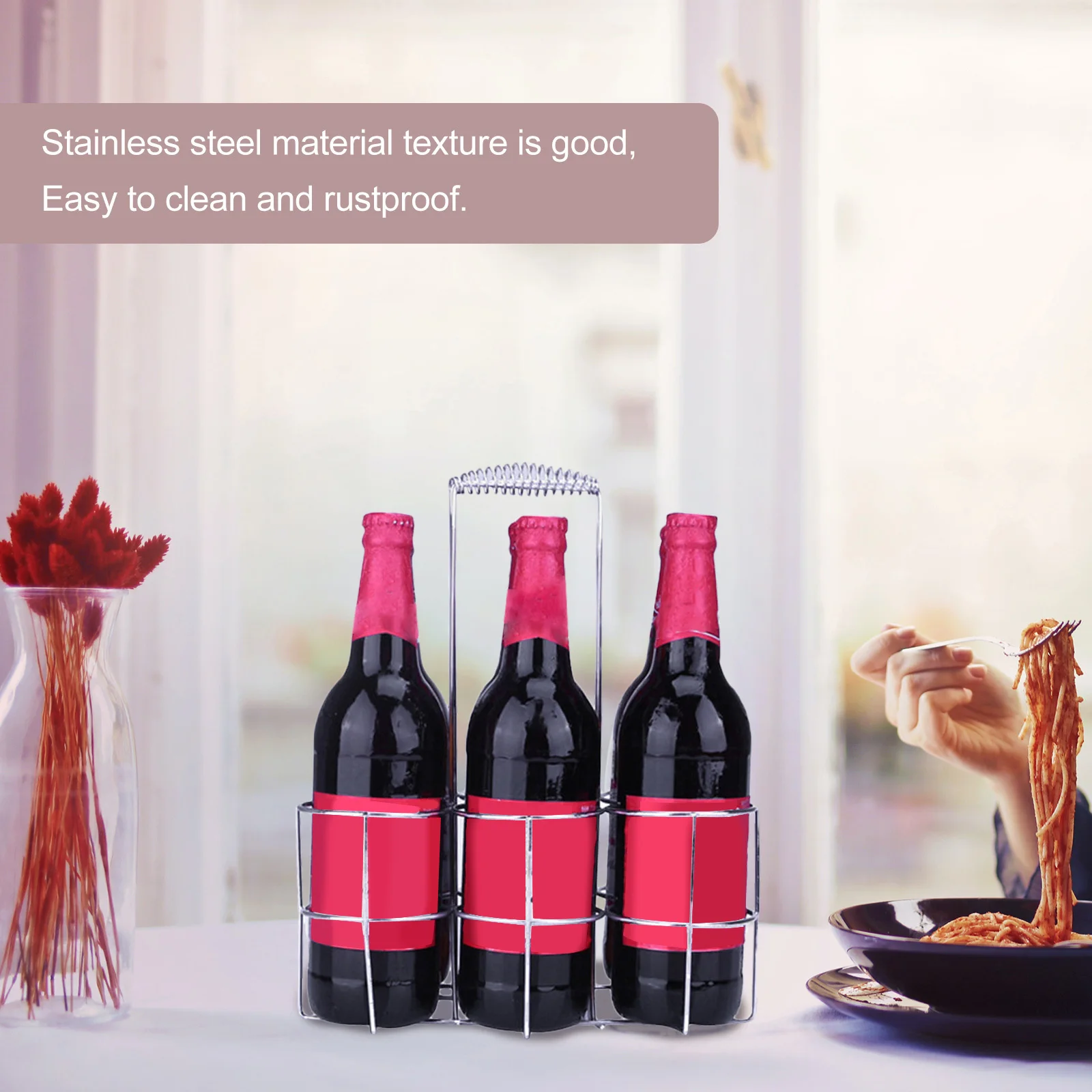 

1pc Beer Wine Holder Stainless Beer Holder Carrier Steel Portable Rack Shelf Storage Organizer Carrier Bottle Basket