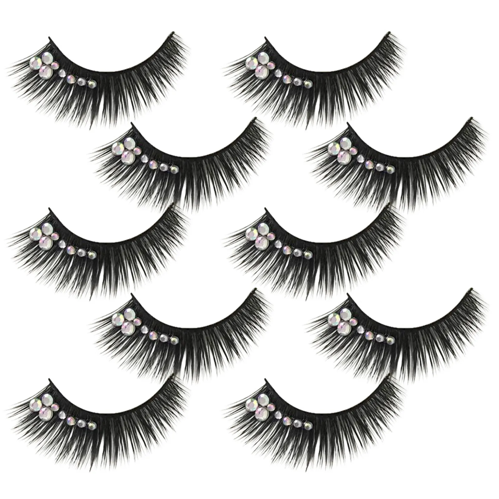 5Pairs Performance Fake Eyelashes Diamond Stage False Lash Extensions Dance Club Rhinestone Makeup Lashes Colored Eyelashes