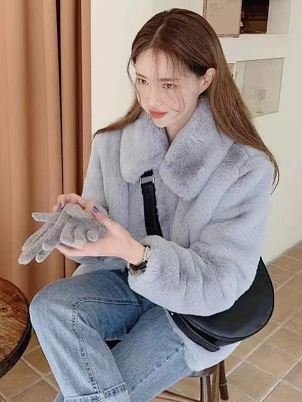   Or manteau de fourrure femme Chic blanc vêtements d'extérieur d'hiver Premium sensation longue fermeture à glissière Stand Fit Polyester