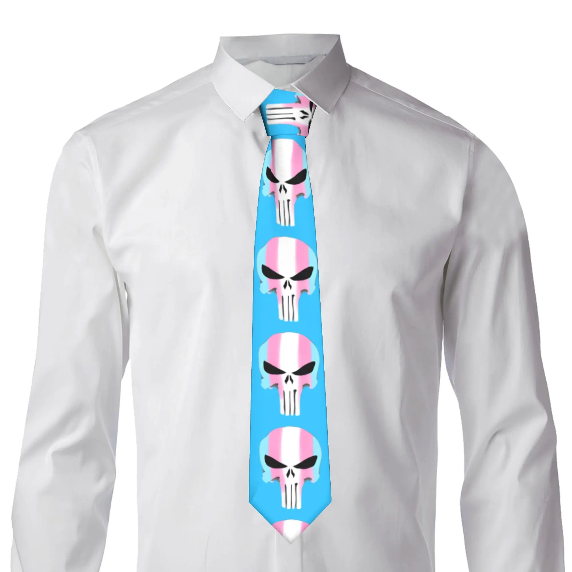 Trans Pride Skull Necktie Unisex Slim Polyester 8 cm Narrow Punishers Queer Neck Tie for Mens Accessories Cravat Wedding  Party view 6