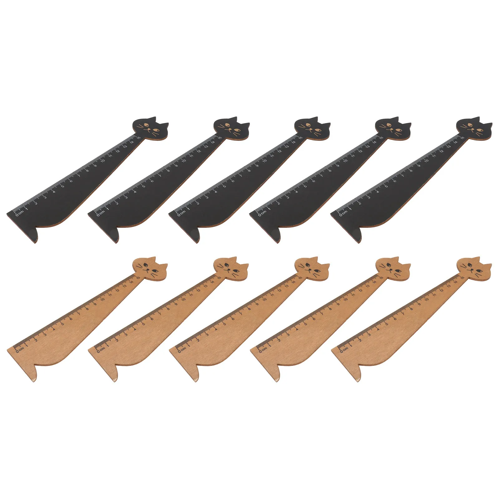 

Набор из 10 деревянных линеек с мультяшными котиками, прозрачные цифры, для школьников и учителей, желтые, черные