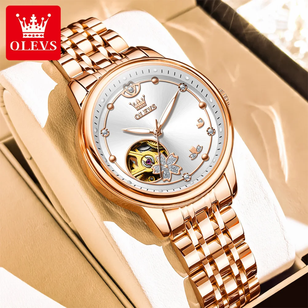

OLEVS Automatic Watches for Woman Luxury Brand Original Mechanical Watch Hollow Diamond Exquisite Dial Dress Bracelet Watch 6732