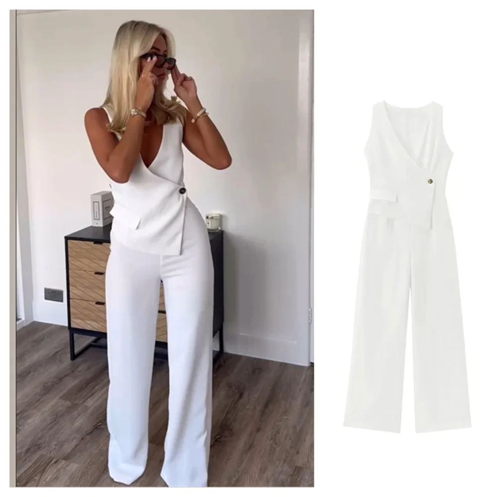 

summer new women's fashionable temperament slim fit versatile asymmetric vest style crepe jumpsuit