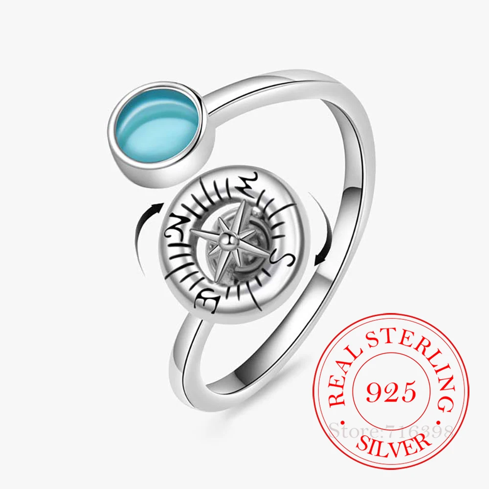 925 Sterling Silver Jewelry Octagram Clock Face Spinning Finger Rings for Women Wedding Party Jewelry Christmas Friends Gift