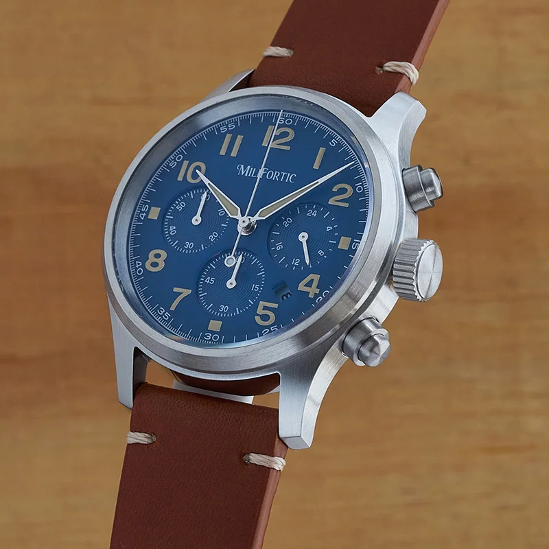 MF Affordable Retro Military Watch 10ATM Date 3-Subdial Leather Luminou Stainless Steel Solar-powered Chronograph Watches