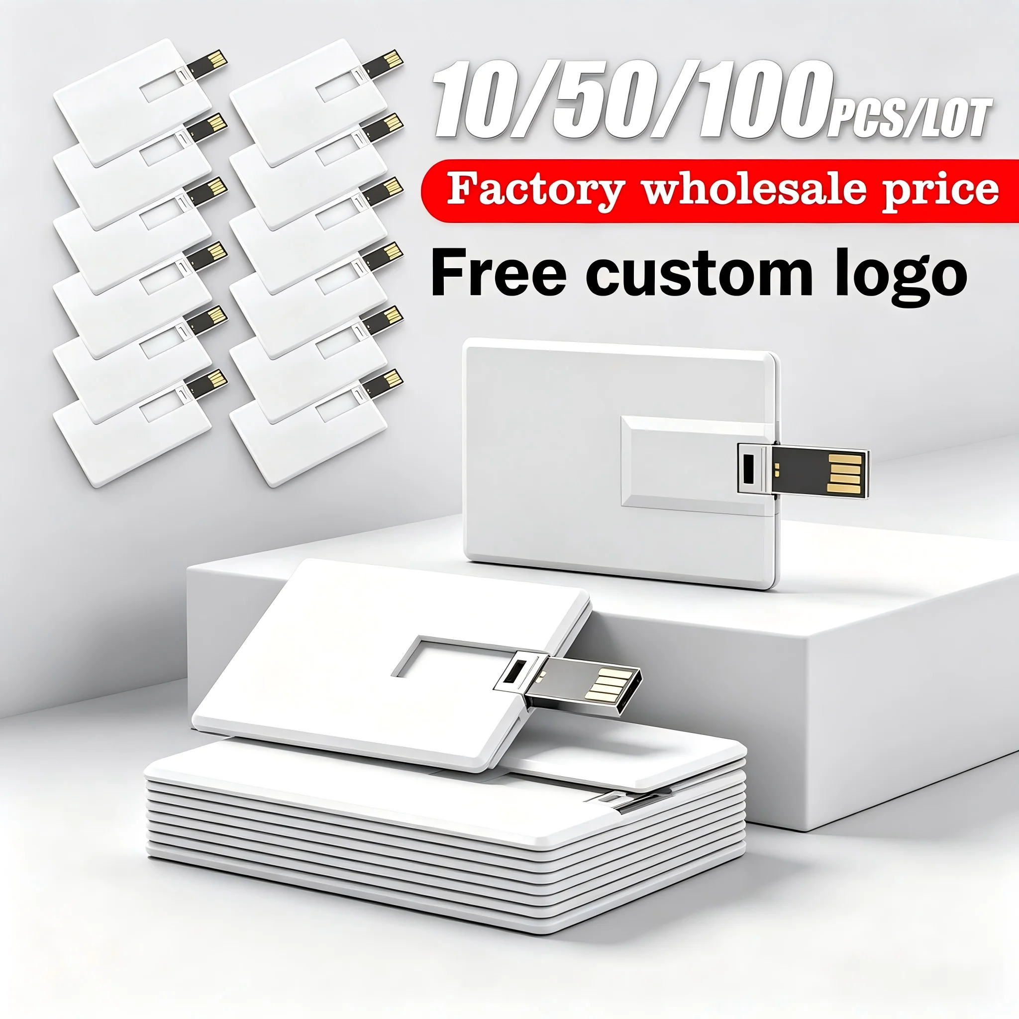 10/50/100PCS Credit Card Flash Drive 1GB 2GB Memory Storage 4GB 8GB 16GB 32GB 64GB USB 2.0 Pen Drive Custom For Gift USB Disk