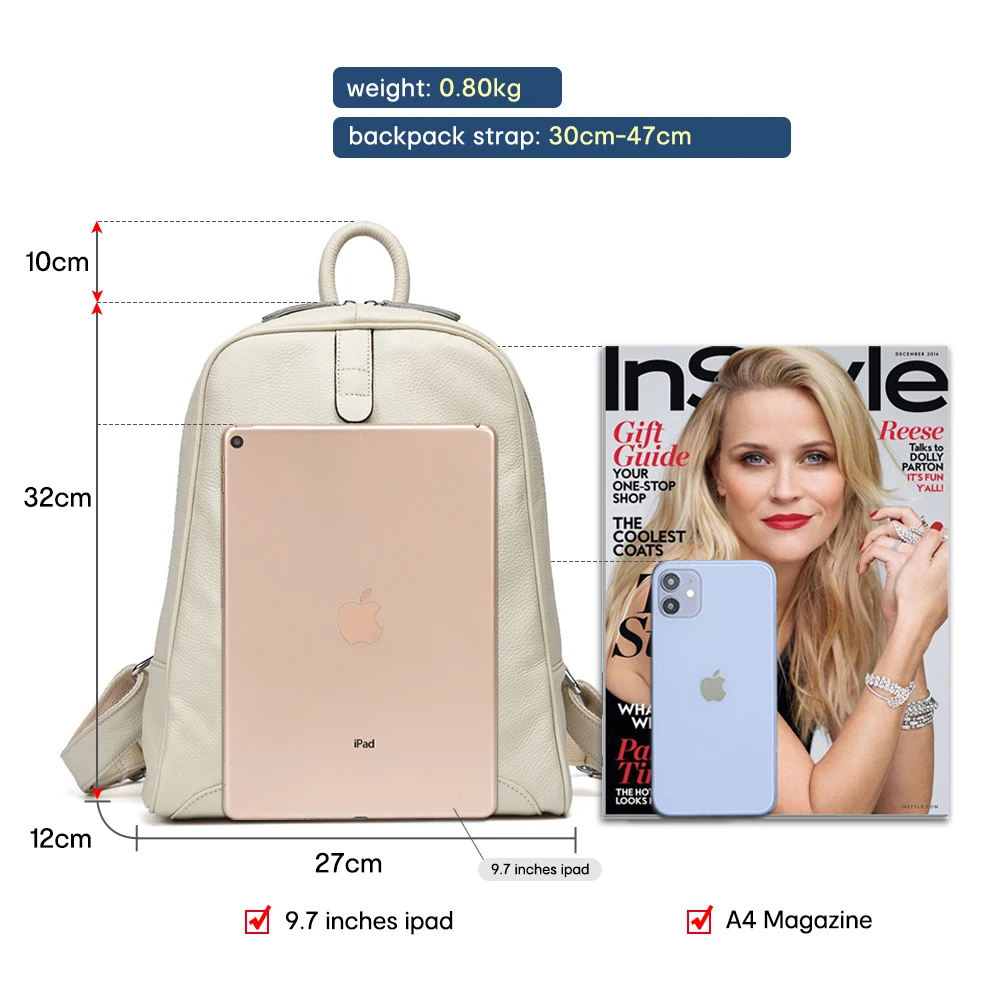 Zency 100% Soft Genuine Leather Fashion Women Backpack Casual Travel Back Pack Bag Preppy Style Girl\'s Schoolbag Laptop Knapsack