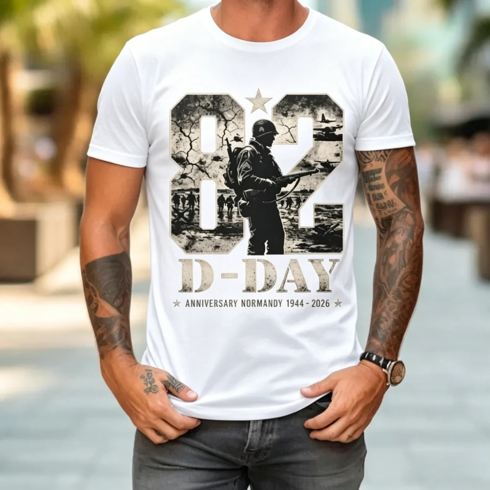 D-DAY 1944 2026 Tshirt 82nd Anniversary Normandy T-shirt Veteran Gift Shirt Memorial Day Memorial Clothing Men Cotton Tops view 3