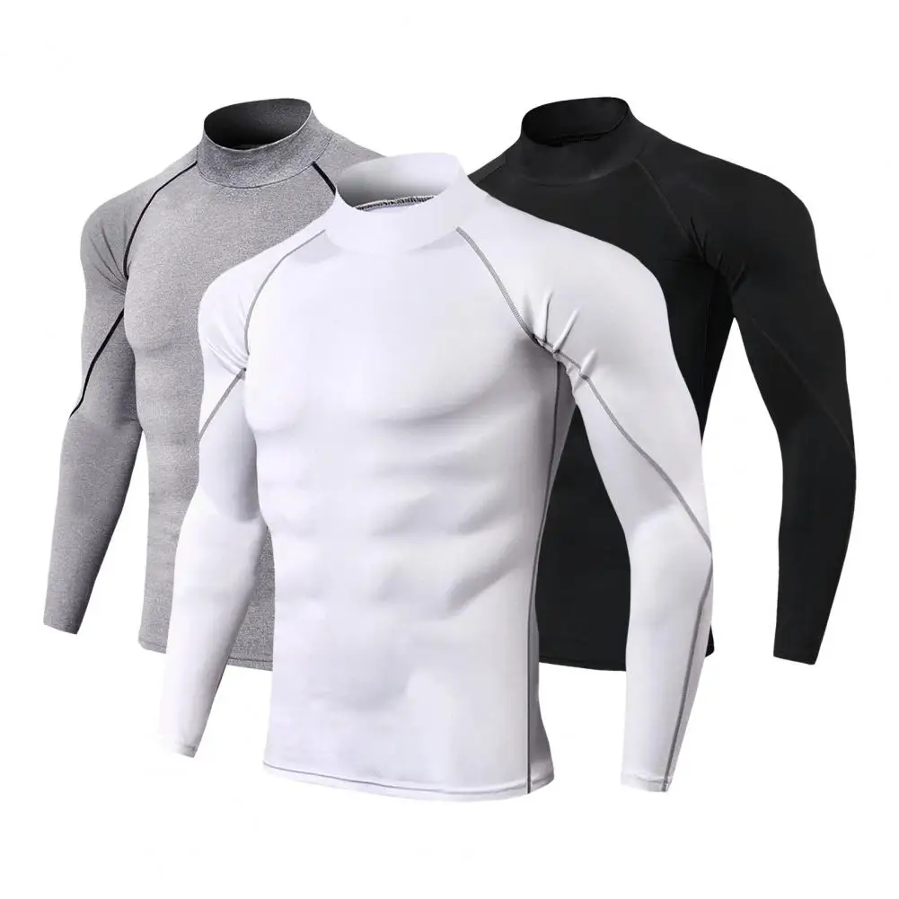 

Men Sport Top 3D Slim Fit Stand Collar Quick-drying Long Sleeves Slim Fit Compression T-Shirt Gym Running Basketball T-shirt