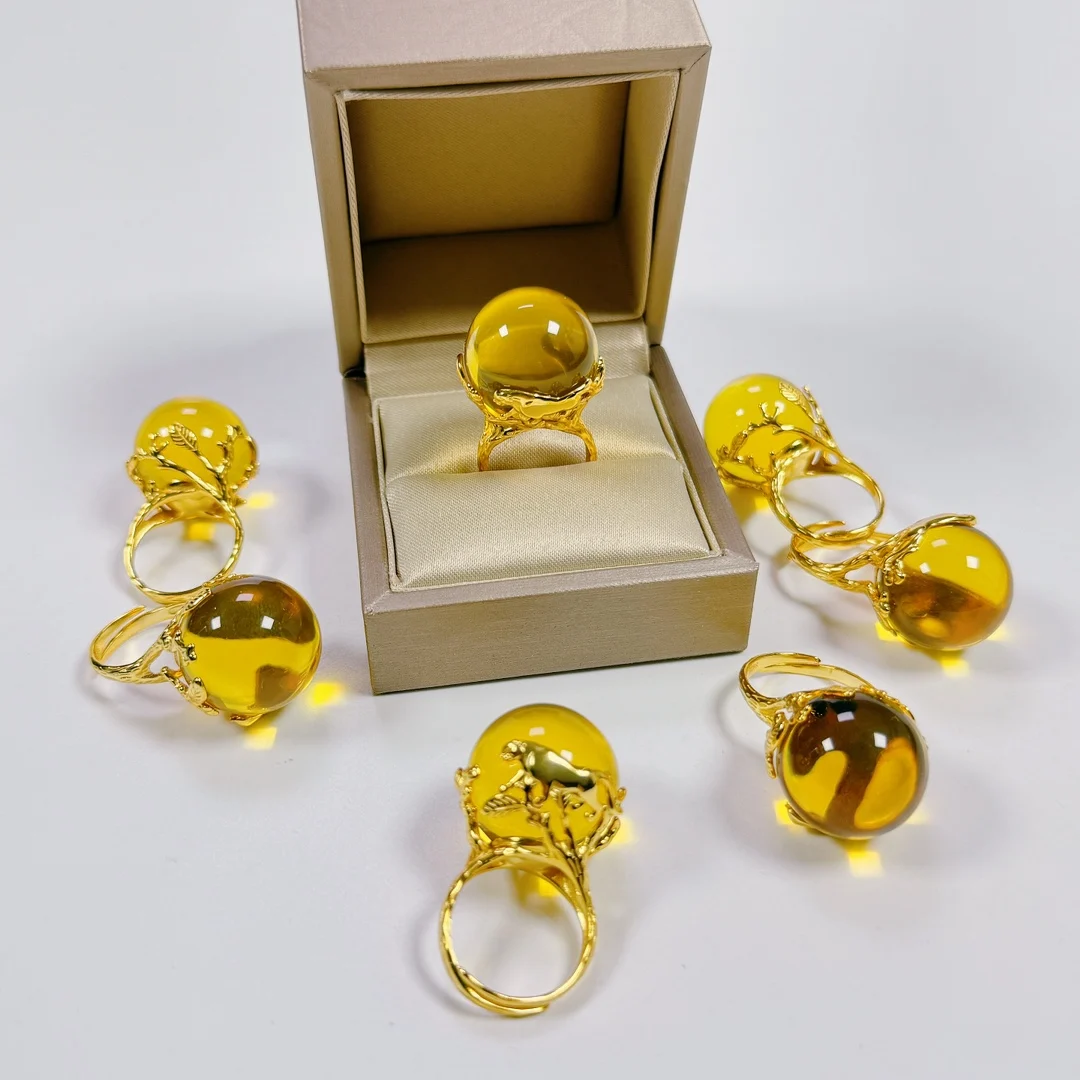 Natural Blue Amber Ring 20mm, Jungle Leopard Design S925 Sterling Silver Fine Craftsmanship