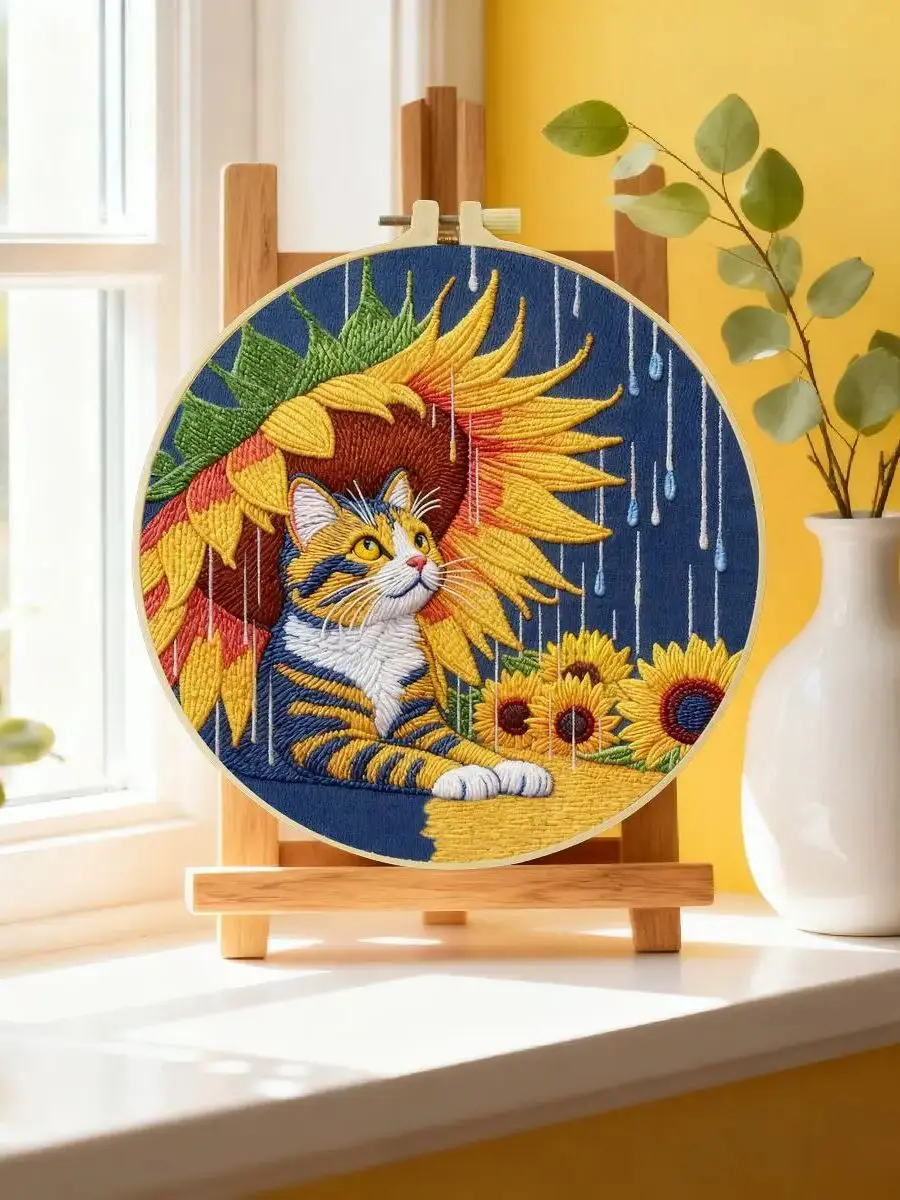 1 Stück 20X20CM/15X15CM 7,87/6,3 Zoll Tier - Katze Stickerei Starter-Kit DIY-Kit DIY-Stickerei-Set für Anfänger – Detail 6