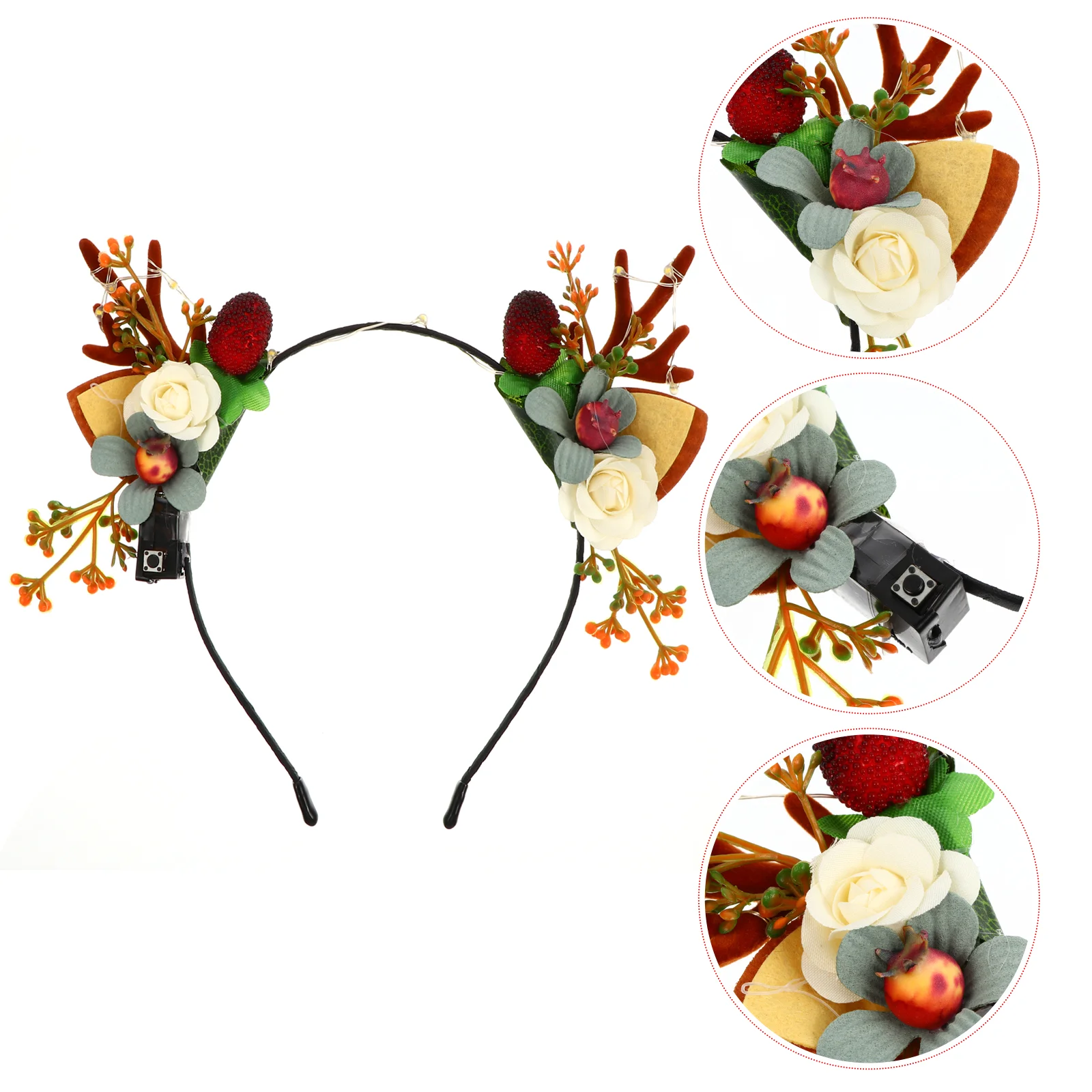 Luminous Antler Headband Yellow Light Christmas Flower Headdress Antlers Cat Ear Hair Plastic Fashion