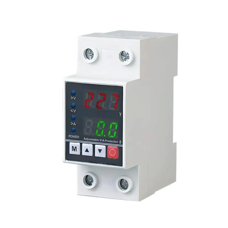 Rail Dual Display Adjustable Over Voltage Current and Under Voltage Protective Device Protector Relay 40A 63A 80A 220V 230V