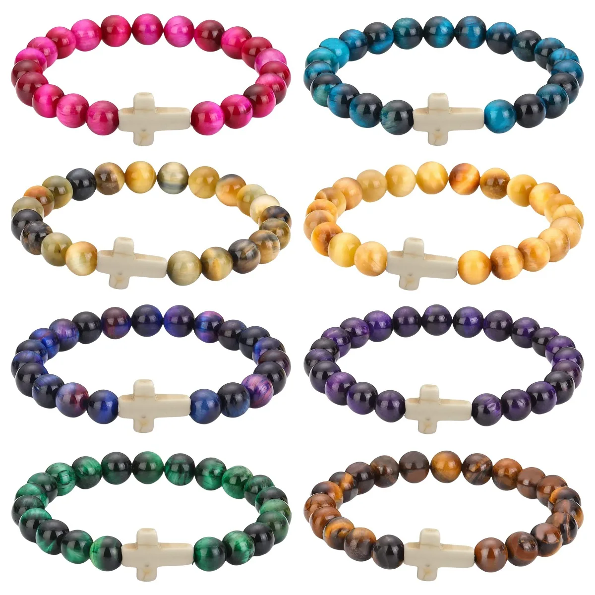 New Design Natural 8mm Black Turquoise Cross Beaded Bracelet Stretch Stone Bracelet Wholesale