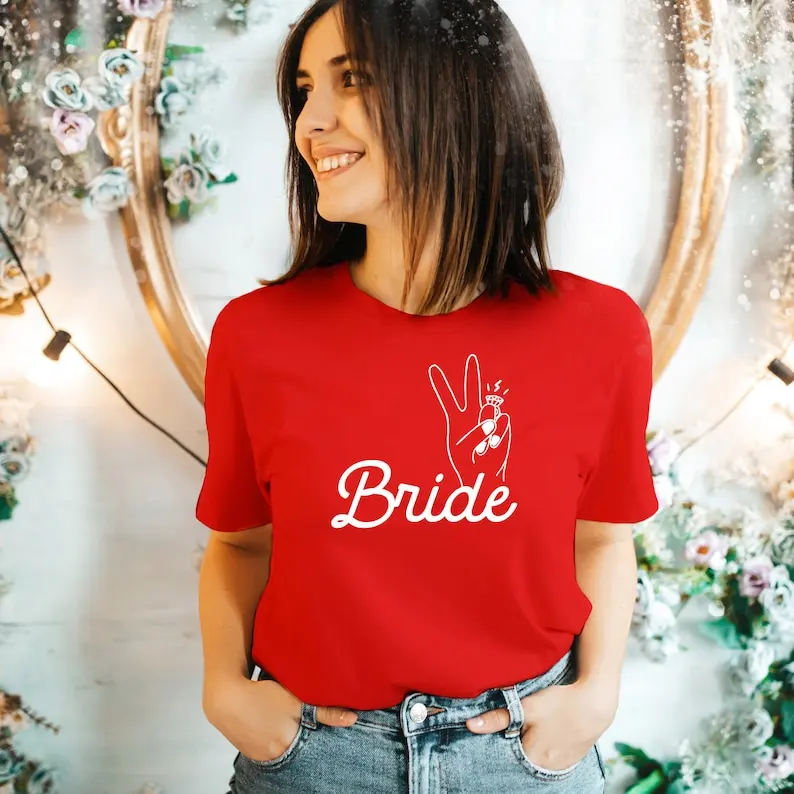 Bride ring finger T-shirt Funny Bridal party Bachelorette Party Top  Engagement Shirt Short Sleeve Top Tees 100% Cotton goth y2k