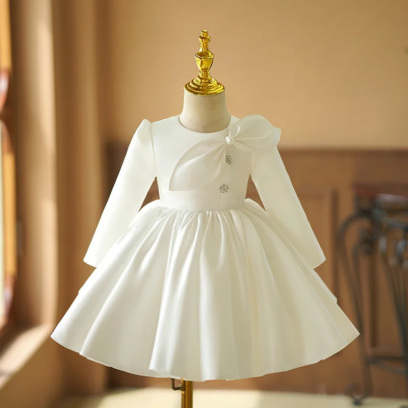 

Christmas Clothes for Newborns Long Sleeve Dresses White Satin Baby Baptism Dress 1st Birthday Clothing Eid Formal Ball Gowns