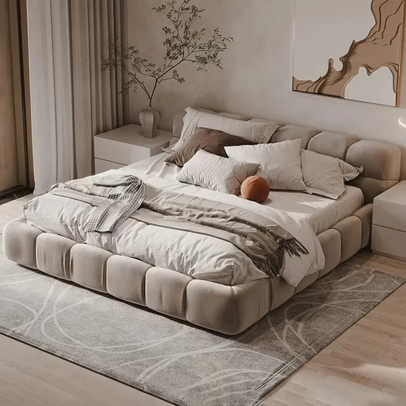 

Luxury Beige Double Bed Decoration Cheap Soft Adults Wooden Double Bed Cloud Japanese Storage Letto Matrimoniale Furniture