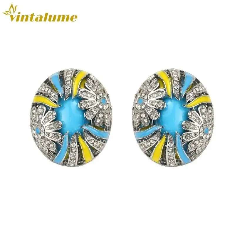 

Винтажный комплект украшений Vintalume: ожерелье с цветной эмалью и овальным кулоном из фианитов, кольцо и серьги. Изысканный подарок для женщин в винтажном стиле.